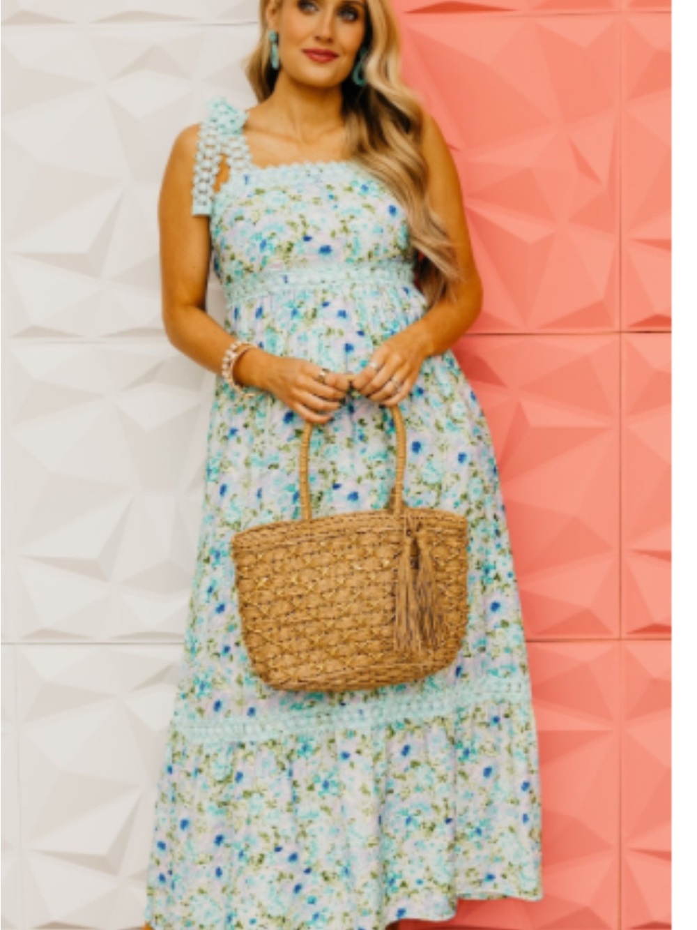 Mod Boutique nwot Women’s Medium The Demetria Aqua FloralMaxi Dress Mint Cond!